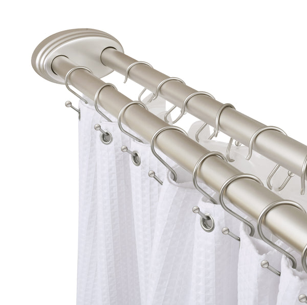 Loft97 DLR1XX Rustproof Wall Mounted Aluminum Double L Shaped Shower Curtain Rod 72" L x 31.7" W,  with 24 Shower Liner Hooks for interior rod included  & Ceiling Support , Wall Mounted