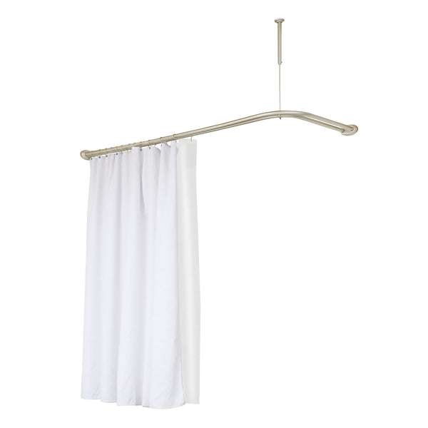 Loft97 DLR1XX Rustproof Wall Mounted Aluminum Double L Shaped Shower Curtain Rod 72" L x 31.7" W,  with 24 Shower Liner Hooks for interior rod included  & Ceiling Support , Wall Mounted