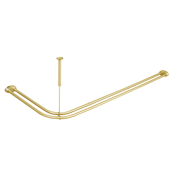 Loft97 DLR1XX Rustproof Wall Mounted Aluminum Double L Shaped Shower Curtain Rod 72" L x 31.7" W,  with 24 Shower Liner Hooks for interior rod included  & Ceiling Support , Wall Mounted