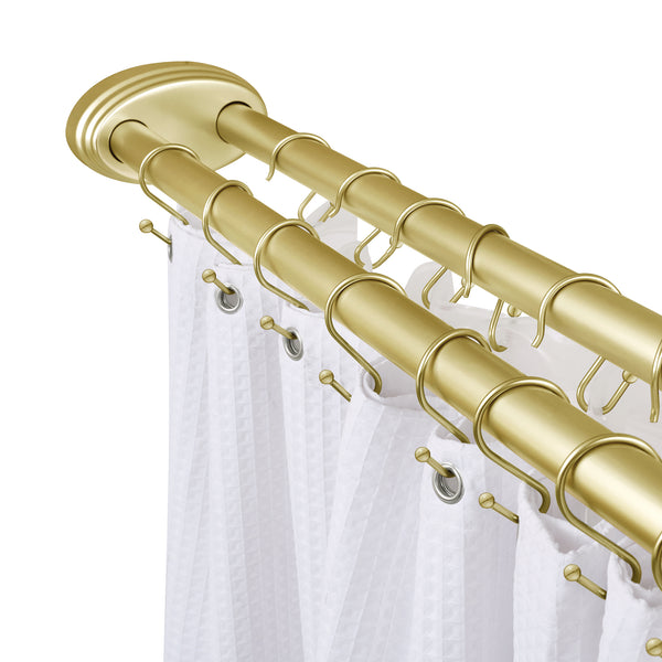 Loft97 DLR1XX Rustproof Wall Mounted Aluminum Double L Shaped Shower Curtain Rod 72" L x 31.7" W,  with 24 Shower Liner Hooks for interior rod included  & Ceiling Support , Wall Mounted