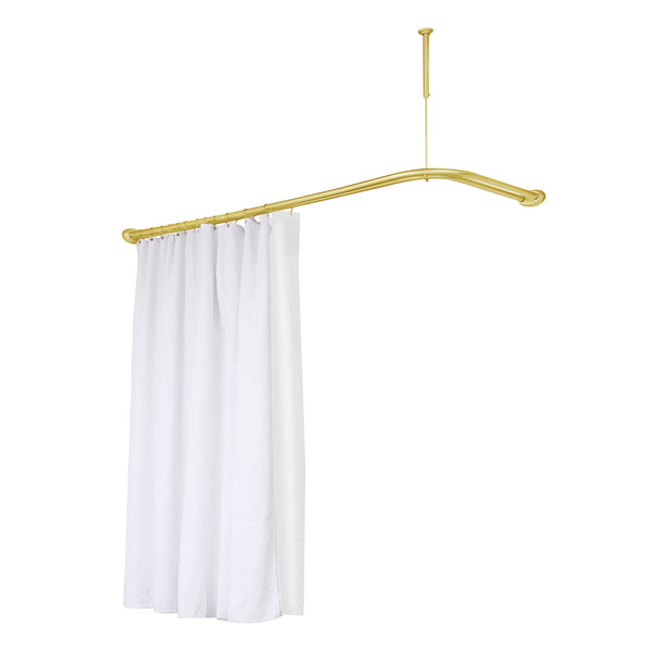 Loft97 DLR1XX Rustproof Wall Mounted Aluminum Double L Shaped Shower Curtain Rod 72" L x 31.7" W,  with 24 Shower Liner Hooks for interior rod included  & Ceiling Support , Wall Mounted