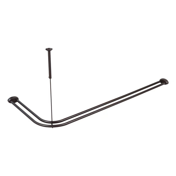 Loft97 DLR1XX Rustproof Wall Mounted Aluminum Double L Shaped Shower Curtain Rod 72" L x 31.7" W,  with 24 Shower Liner Hooks for interior rod included  & Ceiling Support , Wall Mounted