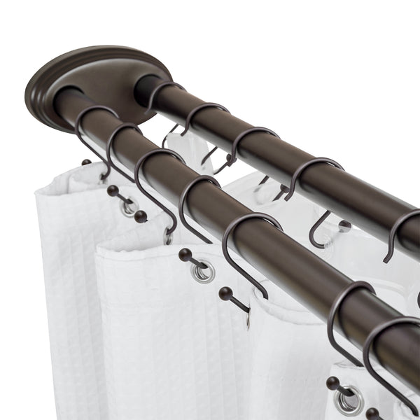 Loft97 DLR1XX Rustproof Wall Mounted Aluminum Double L Shaped Shower Curtain Rod 72" L x 31.7" W,  with 24 Shower Liner Hooks for interior rod included  & Ceiling Support , Wall Mounted