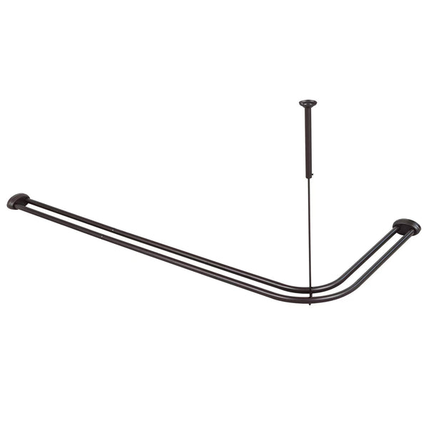 Loft97 DLR1XX Rustproof Wall Mounted Aluminum Double L Shaped Shower Curtain Rod 72" L x 31.7" W,  with 24 Shower Liner Hooks for interior rod included  & Ceiling Support , Wall Mounted