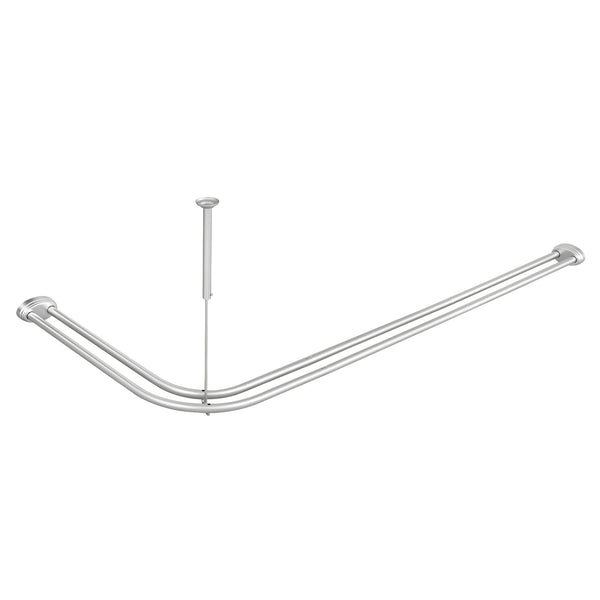 Loft97 DLR1XX Rustproof Wall Mounted Aluminum Double L Shaped Shower Curtain Rod 72" L x 31.7" W,  with 24 Shower Liner Hooks for interior rod included  & Ceiling Support , Wall Mounted