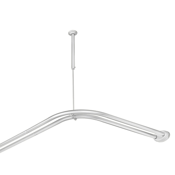 Loft97 DLR1XX Rustproof Wall Mounted Aluminum Double L Shaped Shower Curtain Rod 72" L x 31.7" W,  with 24 Shower Liner Hooks for interior rod included  & Ceiling Support , Wall Mounted