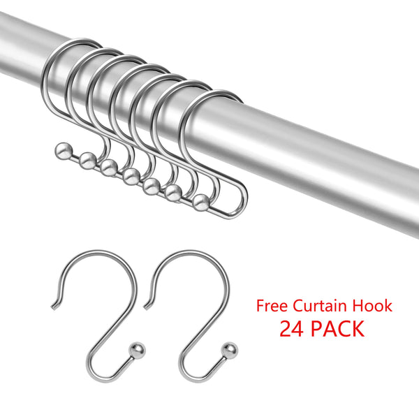 Loft97 DLR1XX Rustproof Wall Mounted Aluminum Double L Shaped Shower Curtain Rod 72" L x 31.7" W,  with 24 Shower Liner Hooks for interior rod included  & Ceiling Support , Wall Mounted