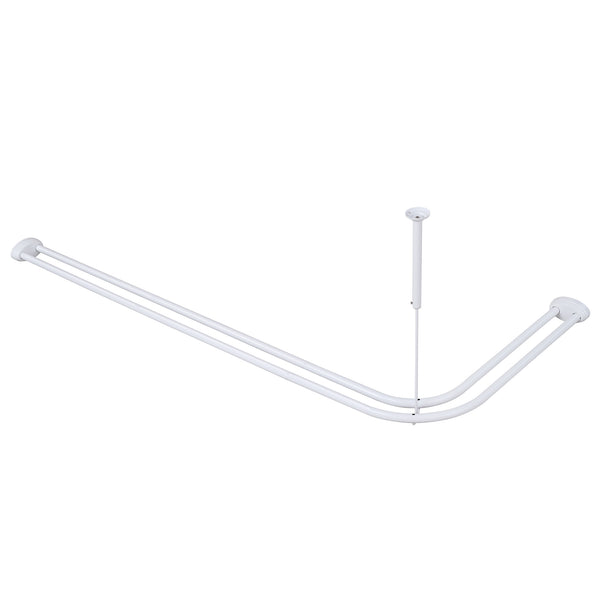 Loft97 DLR1XX Rustproof Wall Mounted Aluminum Double L Shaped Shower Curtain Rod 72" L x 31.7" W,  with 24 Shower Liner Hooks for interior rod included  & Ceiling Support , Wall Mounted