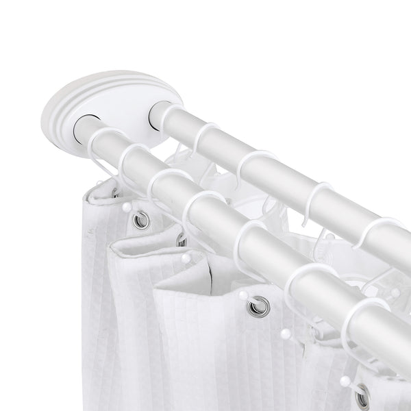 Loft97 DLR1XX Rustproof Wall Mounted Aluminum Double L Shaped Shower Curtain Rod 72" L x 31.7" W,  with 24 Shower Liner Hooks for interior rod included  & Ceiling Support , Wall Mounted