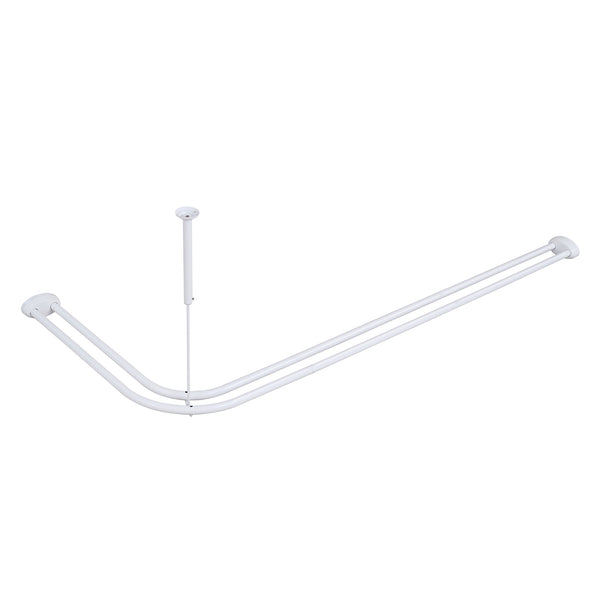 Loft97 DLR1XX Rustproof Wall Mounted Aluminum Double L Shaped Shower Curtain Rod 72" L x 31.7" W,  with 24 Shower Liner Hooks for interior rod included  & Ceiling Support , Wall Mounted