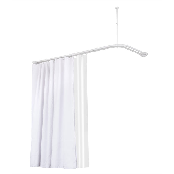 Loft97 DLR1XX Rustproof Wall Mounted Aluminum Double L Shaped Shower Curtain Rod 72" L x 31.7" W,  with 24 Shower Liner Hooks for interior rod included  & Ceiling Support , Wall Mounted