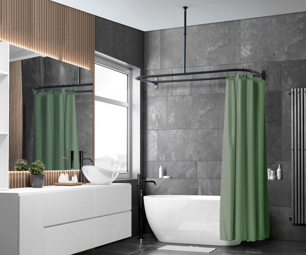Loft97 DR1XX Rustproof Wall Mounted Aluminum D-shape Shower Rod With Ceiling Support for Freestanding Tubs, 60 Inch Large Size by 25 Inch