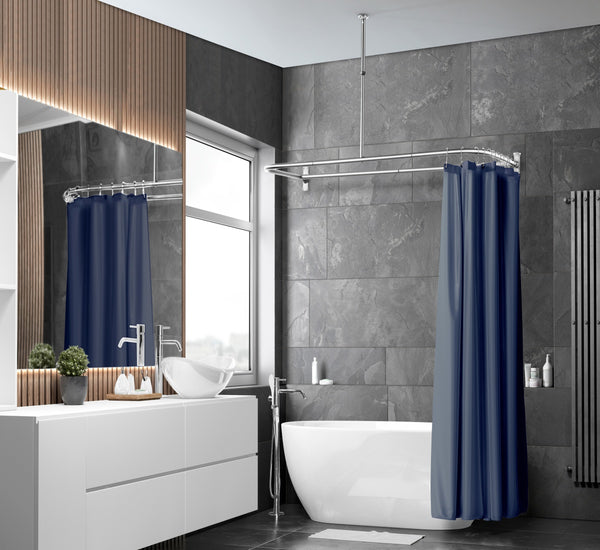 Loft97 DR1XX Rustproof Wall Mounted Aluminum D-shape Shower Rod With Ceiling Support for Freestanding Tubs, 60 Inch Large Size by 25 Inch