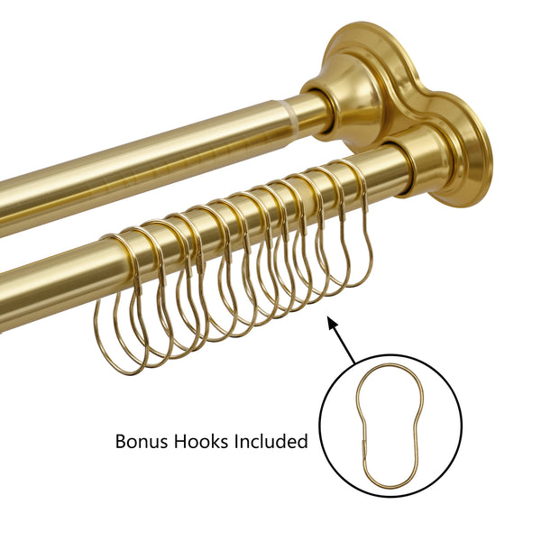 Loft97 DS1XX Adjustable 72-Inch Double Shower Curtain Tension Rods - Rust-Proof Aluminum with  Rubber End Cap, Easy Installation - Extendable, Ideal for Bathroom, Retractable, Wall-to-Wall - No Drilling