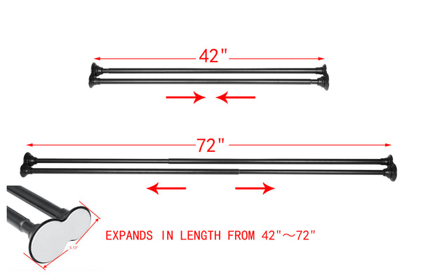 Loft97 DS9XX Adjustable 72-Inch Double Shower Curtain Rods - Rust-Proof Aluminum with  Rubber End Cap, Easy Installation - Extendable, Ideal for Bathroom, Retractable, Wall-to-Wall - No Drilling, Includes shower rings and shower liner