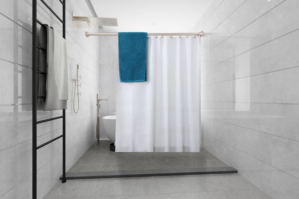 Loft97 DS9XX Adjustable 72-Inch Double Shower Curtain Tension Rods - Rust-Proof Aluminum with  Rubber End Cap, Easy Installation - Extendable, Ideal for Bathroom, Retractable, Wall-to-Wall - No Drilling, Includes shower rings and shower liner