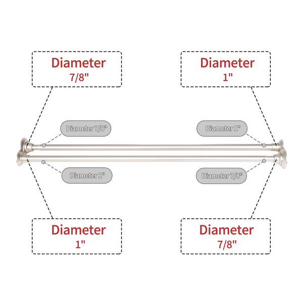 Loft97 DS9XX Adjustable 72-Inch Double Shower Curtain Rods - Rust-Proof Aluminum with  Rubber End Cap, Easy Installation - Extendable, Ideal for Bathroom, Retractable, Wall-to-Wall - No Drilling, Includes shower rings and shower liner