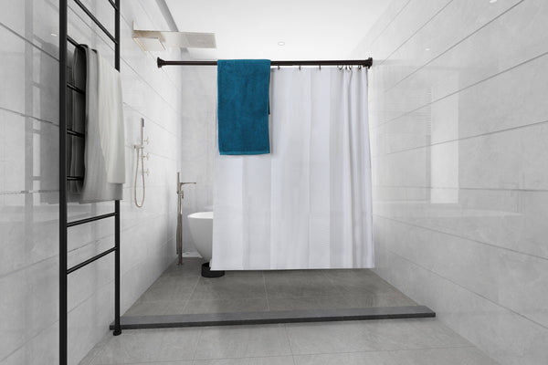 Loft97 DS9XX Adjustable 72-Inch Double Shower Curtain Tension Rods - Rust-Proof Aluminum with  Rubber End Cap, Easy Installation - Extendable, Ideal for Bathroom, Retractable, Wall-to-Wall - No Drilling, Includes shower rings and shower liner