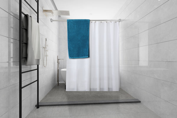 Loft97 DS9XX Adjustable 72-Inch Double Shower Curtain Tension Rods - Rust-Proof Aluminum with  Rubber End Cap, Easy Installation - Extendable, Ideal for Bathroom, Retractable, Wall-to-Wall - No Drilling, Includes shower rings and shower liner