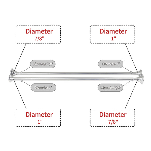 Loft97 DS9XX Adjustable 72-Inch Double Shower Curtain Rods - Rust-Proof Aluminum with  Rubber End Cap, Easy Installation - Extendable, Ideal for Bathroom, Retractable, Wall-to-Wall - No Drilling, Includes shower rings and shower liner