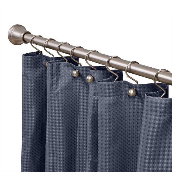 Loft97 FH72XX Adjustable 72-Inch Shower Curtain Tension Rod - Rust-Proof Aluminum with Rubber End Cap, No Drill Installation - Extendable, Ideal for Bathroom, Retractable, Wall-to-Wall - Easy to Hang, Included PEVA Shower liner and shower hooks