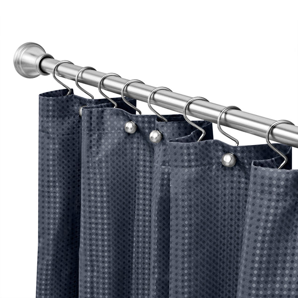 Loft97 FH72XX Adjustable 72-Inch Shower Curtain Tension Rod - Rust-Proof Aluminum with Rubber End Cap, No Drill Installation - Extendable, Ideal for Bathroom, Retractable, Wall-to-Wall - Easy to Hang, Included PEVA Shower liner and shower hooks