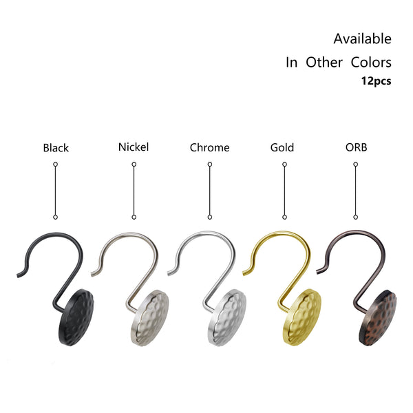 Loft97 HK28XX Shower Rings Hooks, Shower Curtain Rings Hooks for Bathroom, Rust Resistant Shower Curtain Hooks Rings, Set of 12, Chrome/Oil Rubbed Bronze/Brushed Nickel/Matte Black/Gold