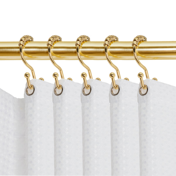 Loft97 HK3GD Shower Hooks - Double Shower Curtain Rings for Bathroom - Rust Resistant Shower Curtain Hooks for Shower Curtain or Liner -  Double Roller Shower Curtain Hooks - Set of 12, Gold
