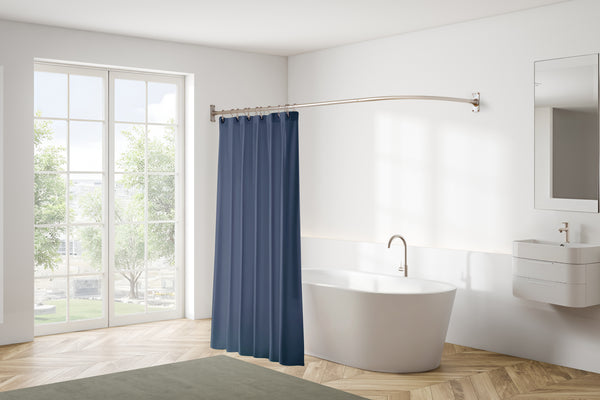 Loft97 LR1BN Rustproof Wall Mounted 68x28in L-Shaped Corner Shower Rod, Nickel