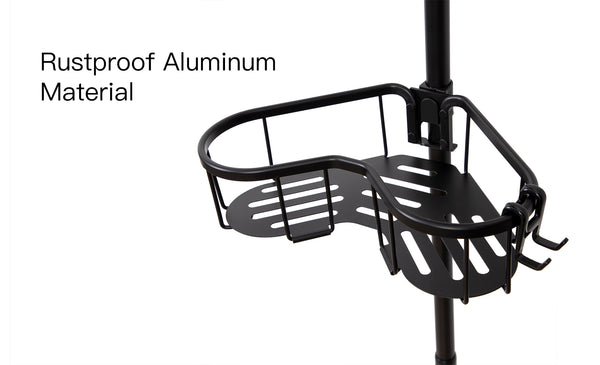 Loft97 PC3XX Flat Shelf Tension Rod Shower Organizer - Rustproof Corner Shower Caddy with 4 Adjustable Shelves - Stand Up Shower Corner Shelf, Bathtub Corner Rack, Satin Chrome & Matte Black