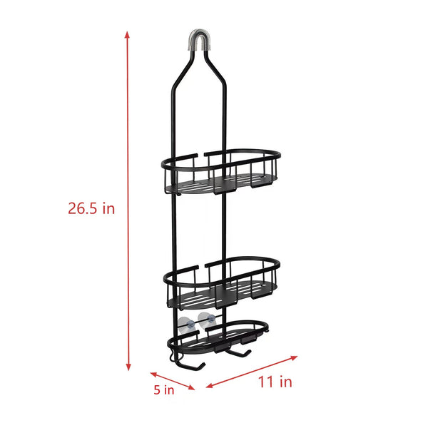 Loft97 SHC4XX Rustproof Aluminum Shower Caddy for Shower Heads - Hanging Shower Caddy Organizer with 3 Shelves & Hooks, Overhead Shower Caddy for Bathroom & Home, Handheld Shower Head, Tall Bottle Rack