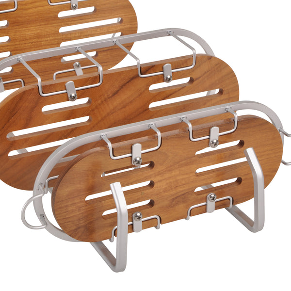 Loft97 SHC6XX Tia Rustproof Teak Overhead Shower Caddy with 3 Shelves - Decorative Shower Rack for Shampoo & Toiletries Storage, Hanging Shower Head Organizer for Bathroom Accessories & Guest Bathrooms - Black Finish & Satin Chrome Finish