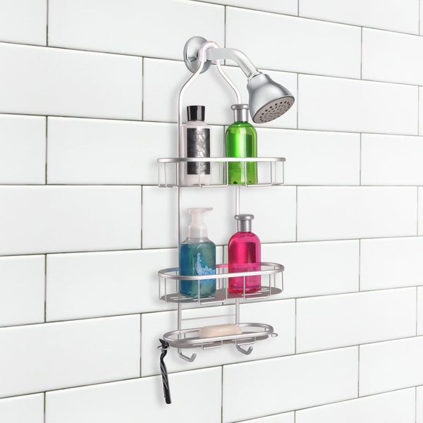 Loft97 SHC4XX Rustproof Aluminum Shower Caddy for Shower Heads - Hanging Shower Caddy Organizer with 3 Shelves & Hooks, Overhead Shower Caddy for Bathroom & Home, Handheld Shower Head, Tall Bottle Rack