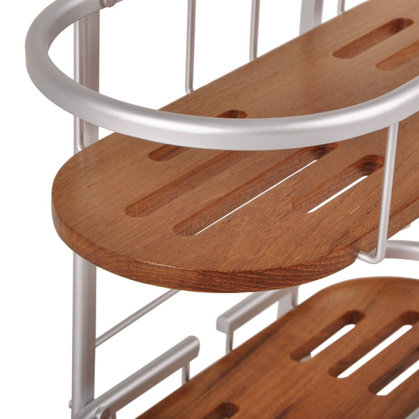 Loft97 SHC5XX Tia Rustproof Teak Overhead Shower Caddy with 2 Shelves - Decorative Shower Rack for Shampoo & Toiletries Storage, Hanging Shower Head Organizer for Bathroom Accessories & Guest Bathrooms