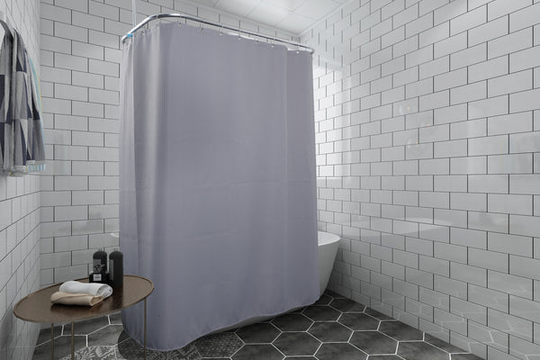 Loft97 BL3XX Waffle Weave Shower Curtain - Clawfoot Tub Shower Surround Curtain, Washable & Weighted Shower Curtain Or Tub Curtain For Wrap Around Curtain Rods - With 36 Hooks Set, 180 x 70 Gray/White