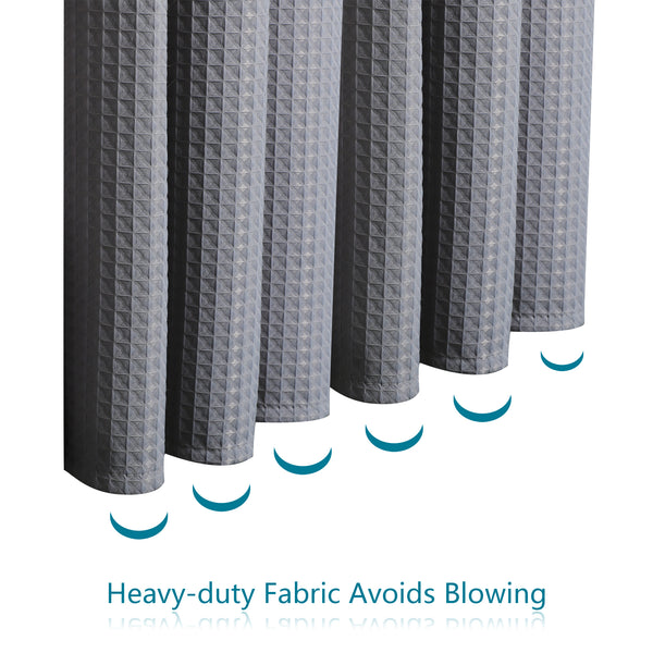 Loft97 BL3XX Waffle Weave Shower Curtain - Clawfoot Tub Shower Surround Curtain, Washable & Weighted Shower Curtain Or Tub Curtain For Wrap Around Curtain Rods - With 36 Hooks Set, 180 x 70 Gray/White