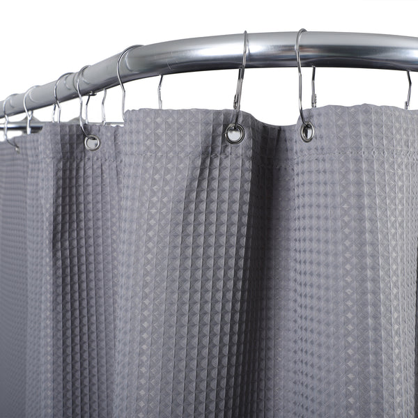 Loft97 BL3XX Waffle Weave Shower Curtain - Clawfoot Tub Shower Surround Curtain, Washable & Weighted Shower Curtain Or Tub Curtain For Wrap Around Curtain Rods - With 36 Hooks Set, 180 x 70 Gray/White
