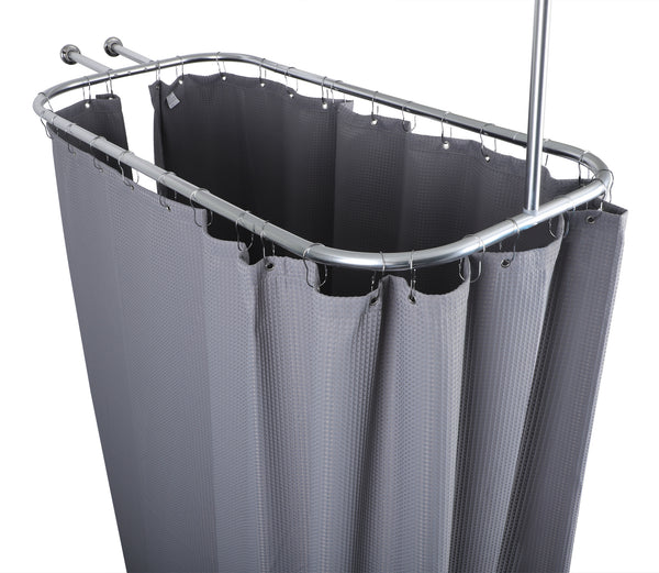 Loft97 BL3XX Waffle Weave Shower Curtain - Clawfoot Tub Shower Surround Curtain, Washable & Weighted Shower Curtain Or Tub Curtain For Wrap Around Curtain Rods - With 36 Hooks Set, 180 x 70 Gray/White