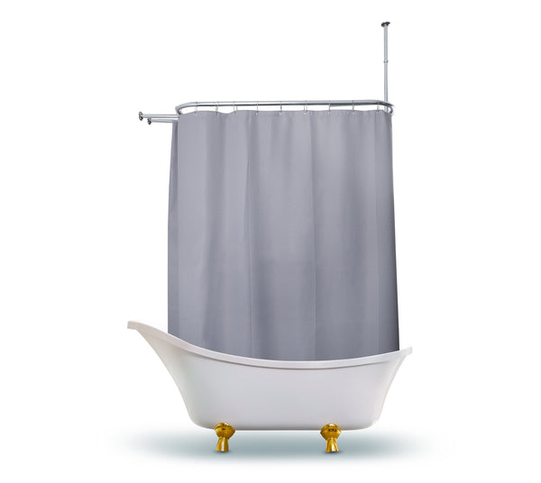Loft97 BL3XX Waffle Weave Shower Curtain - Clawfoot Tub Shower Surround Curtain, Washable & Weighted Shower Curtain Or Tub Curtain For Wrap Around Curtain Rods - With 36 Hooks Set, 180 x 70 Gray/White