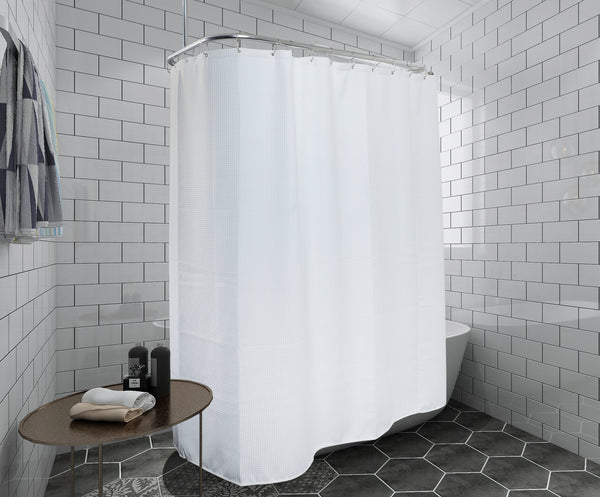 Loft97 BL3XX Waffle Weave Shower Curtain - Clawfoot Tub Shower Surround Curtain, Washable & Weighted Shower Curtain Or Tub Curtain For Wrap Around Curtain Rods - With 36 Hooks Set, 180 x 70 Gray/White