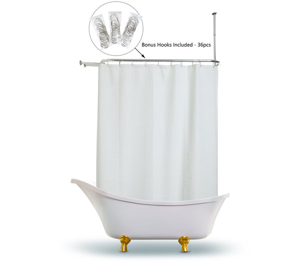 Loft97 BL3XX Waffle Weave Shower Curtain - Clawfoot Tub Shower Surround Curtain, Washable & Weighted Shower Curtain Or Tub Curtain For Wrap Around Curtain Rods - With 36 Hooks Set, 180 x 70 Gray/White