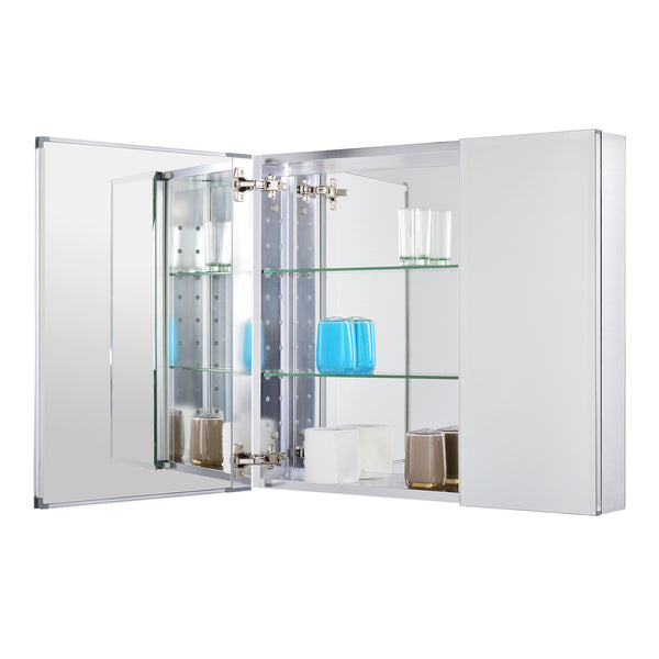 Loft97 MC1AL Frameless 30inch x 26inch Rustproof Medicine Cabinet, Mirrored Sides, Bi-View, Recess Or Surface Mount, Silver