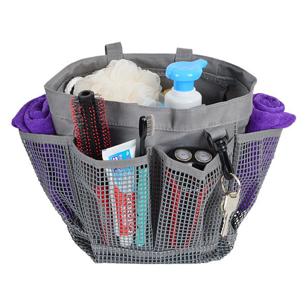 Loft97 Portable Mesh Shower Caddy, 6 External Pockets and Key Holder, Gray