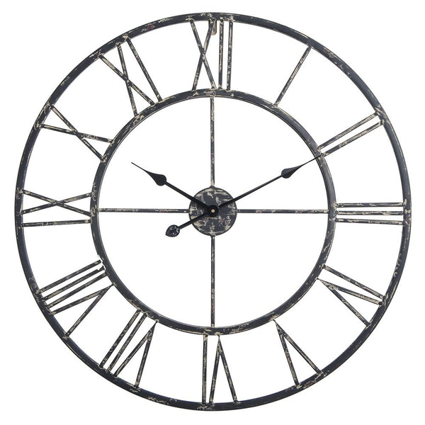 Loft97 CL0008PABK014 Oversize Roman Round Wall Clock, 30", Distressed Black