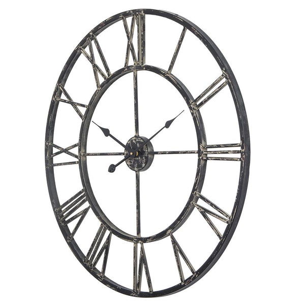Loft97 CL0008PABK014 Oversize Roman Round Wall Clock, 30", Distressed Black