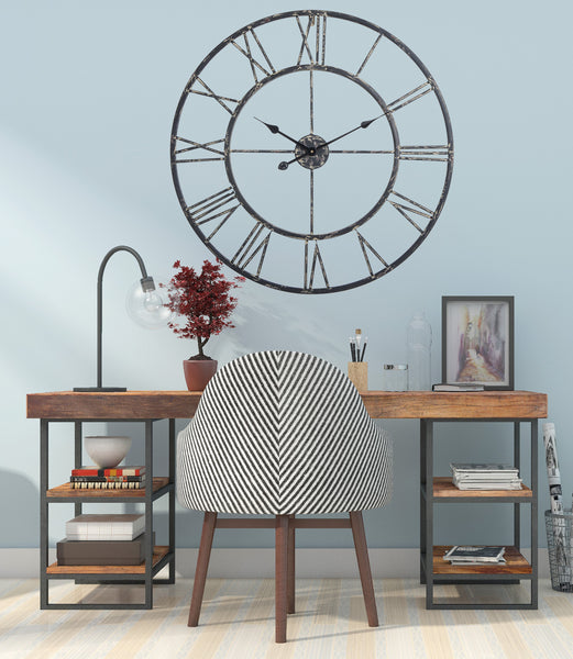 Loft97 CL0008PABK014 Oversize Roman Round Wall Clock, 30", Distressed Black