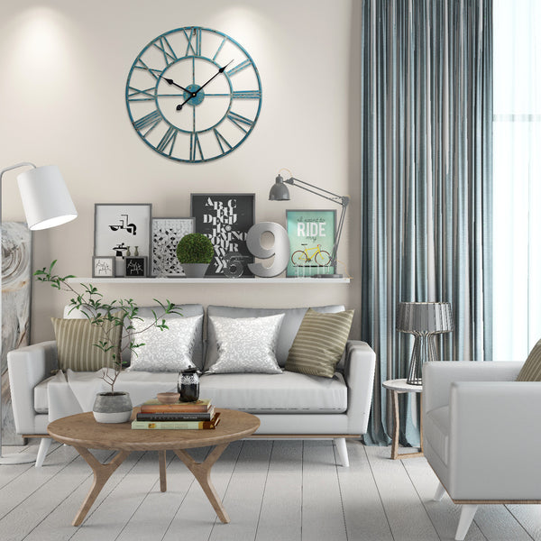 Loft97 CL9XX Roman Round Wall Clock, 24" Diameter, Bronze/Distressed white/Distressed light sea green/Gray/Navy blue/Gold Finish