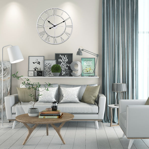 Loft97 CL0008WW104 Roman Round Clock, 30" Diameter, Distressed White