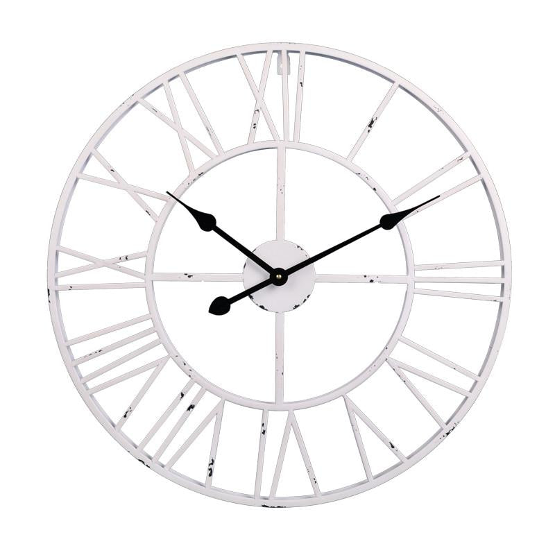 Roman Round Wall Clock, Distressed Finish, Antique White, 24