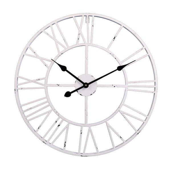 Roman Round Wall Clock, Distressed Finish, Antique White, 24" or 30", Loft97